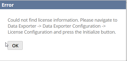message d'erreur pour l'outil GURUS data exporter