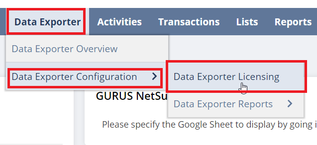 Onglet exportateur de données sur netsuite