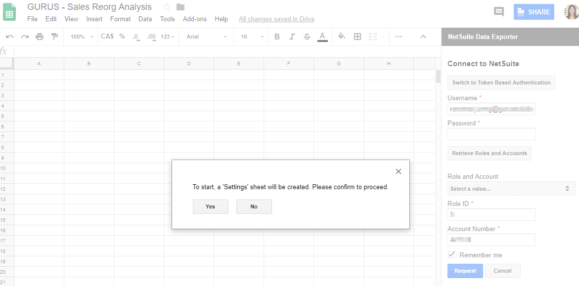 Netsuite data exporter in Google sheets