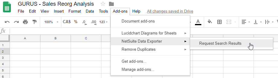 Netsuite data exporter in Google sheets