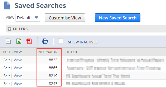 Netsuite saved searches internal ID column 