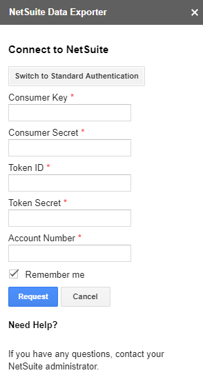 NetSuite data exporter connect request