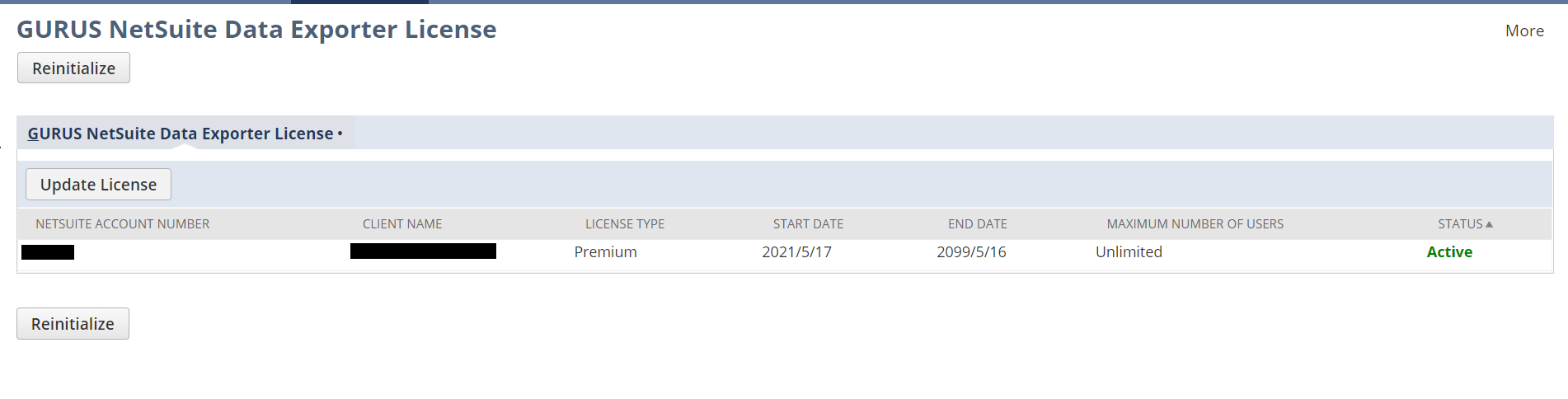 GURUS NetSuite Data Exporter license page