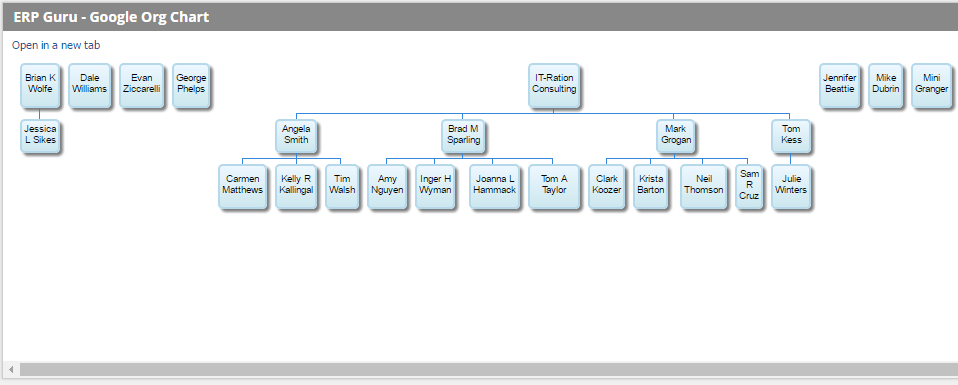Google chart to extract the Org Chart of your organization and display it.