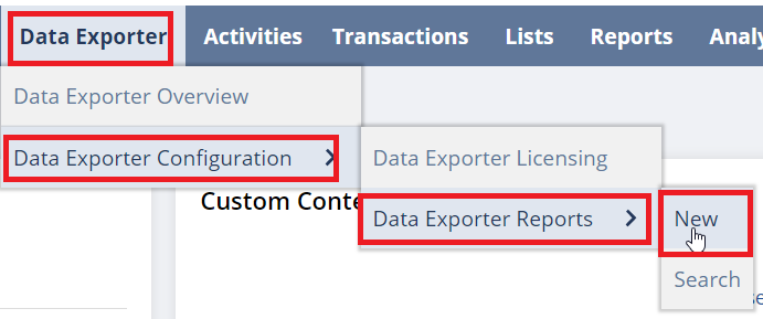 NetSuite dashboard locating “Data Exporter” center tab and navigating to “Data Exporter > Data Exporter Configuration > Data Exporter Licensing