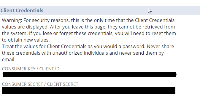 Consumer Key/Client ID and Consumer Secret/Client Secret credentials