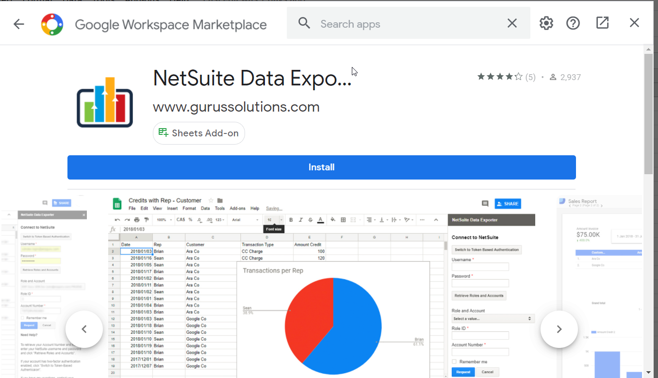 Bouton d'installation de NetSuite data exporter