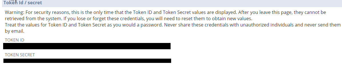 Page du jeton d'accès sur Netsuite
