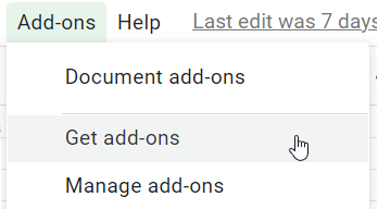 onglet add-ons dans Google sheets