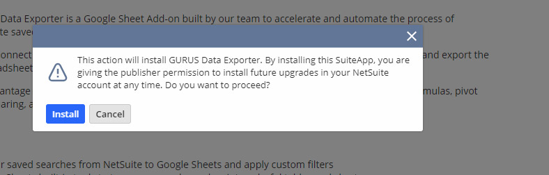 Bouton d'installation de l'exportateur de données GURUS