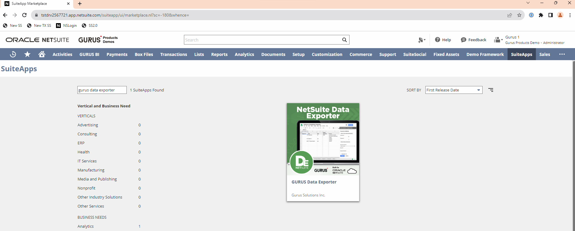 Page SuiteApps sur Netsuite
