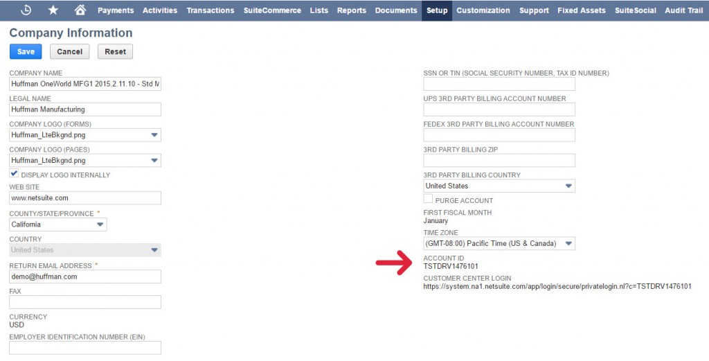 Company information page on NetSuite