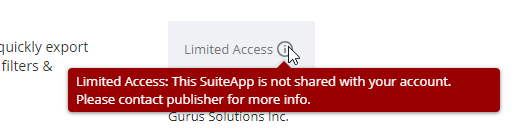 Bouton d'accès limité lors de l'installation de SuiteApp